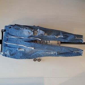 Women's Straight Leg Denim Distressed Draw String Pull On Jeans New! Sz.14